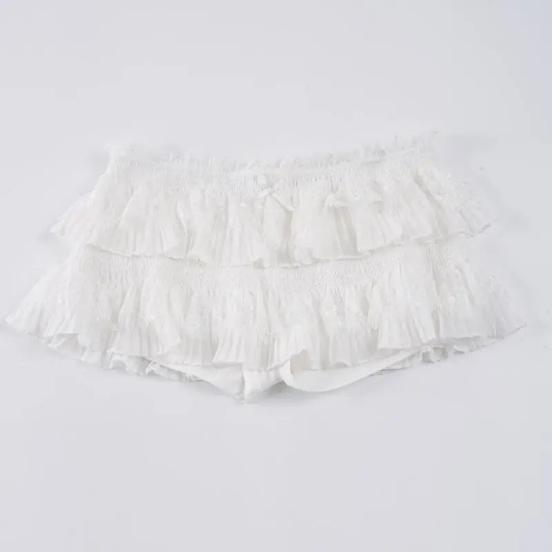 Lace Trim Knot High Waist Pleated Mini Skirt With Color Blocking Details For Seductive Style