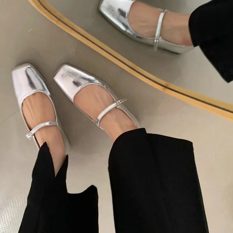 Mary Jane Flats With Square Toe Buckle Strap Retro Styled Women's Shoes