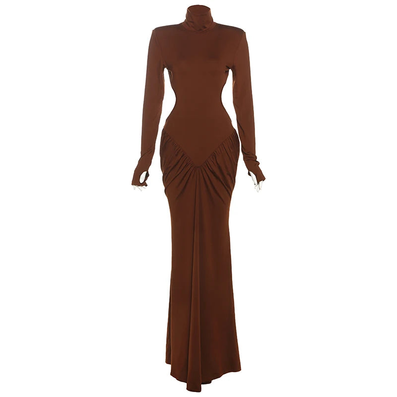 Peach Backless Maxi Dress With Waistless Silhouette And Ruched Elegance