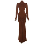 Peach Backless Maxi Dress With Waistless Silhouette And Ruched Elegance