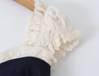 Women's Navy Blue Bustier Blouse With White Patchwork Lace-Up Front