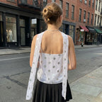 Shiny Sequins Polka Dot Camisole Backless Round Neck Top With Scarf