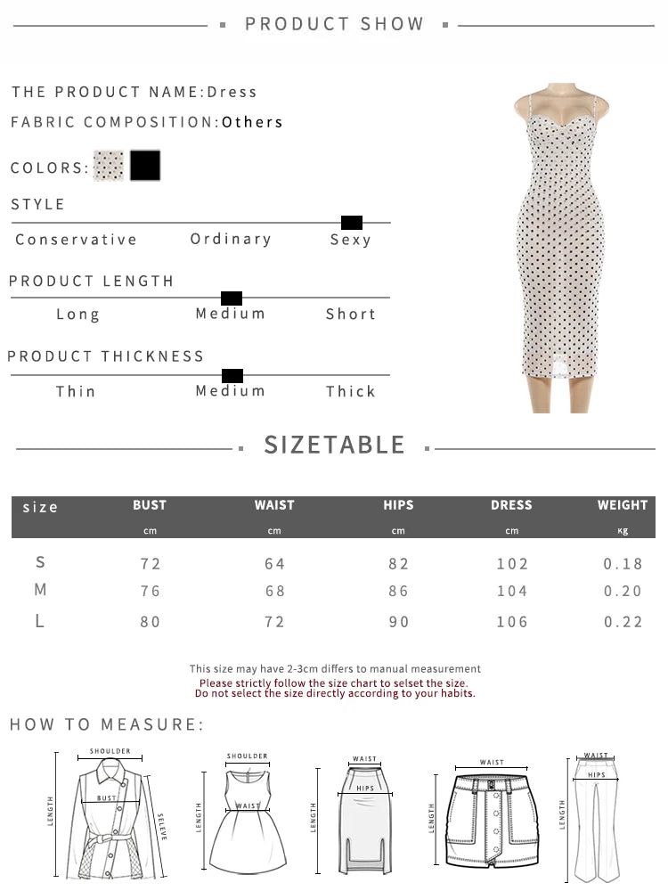 Polka Dot Sling Dress With Backless V Neck Sleek Sheath
