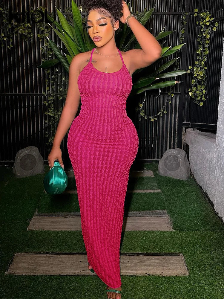 Ruched Spaghetti Strap Maxi Dress Backless Bandage For Women