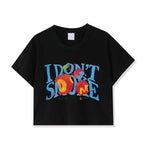 Cherry Graphic Cropped Tee With I Do Not Smoke Message One Hundred Percent Cotton Women's Top