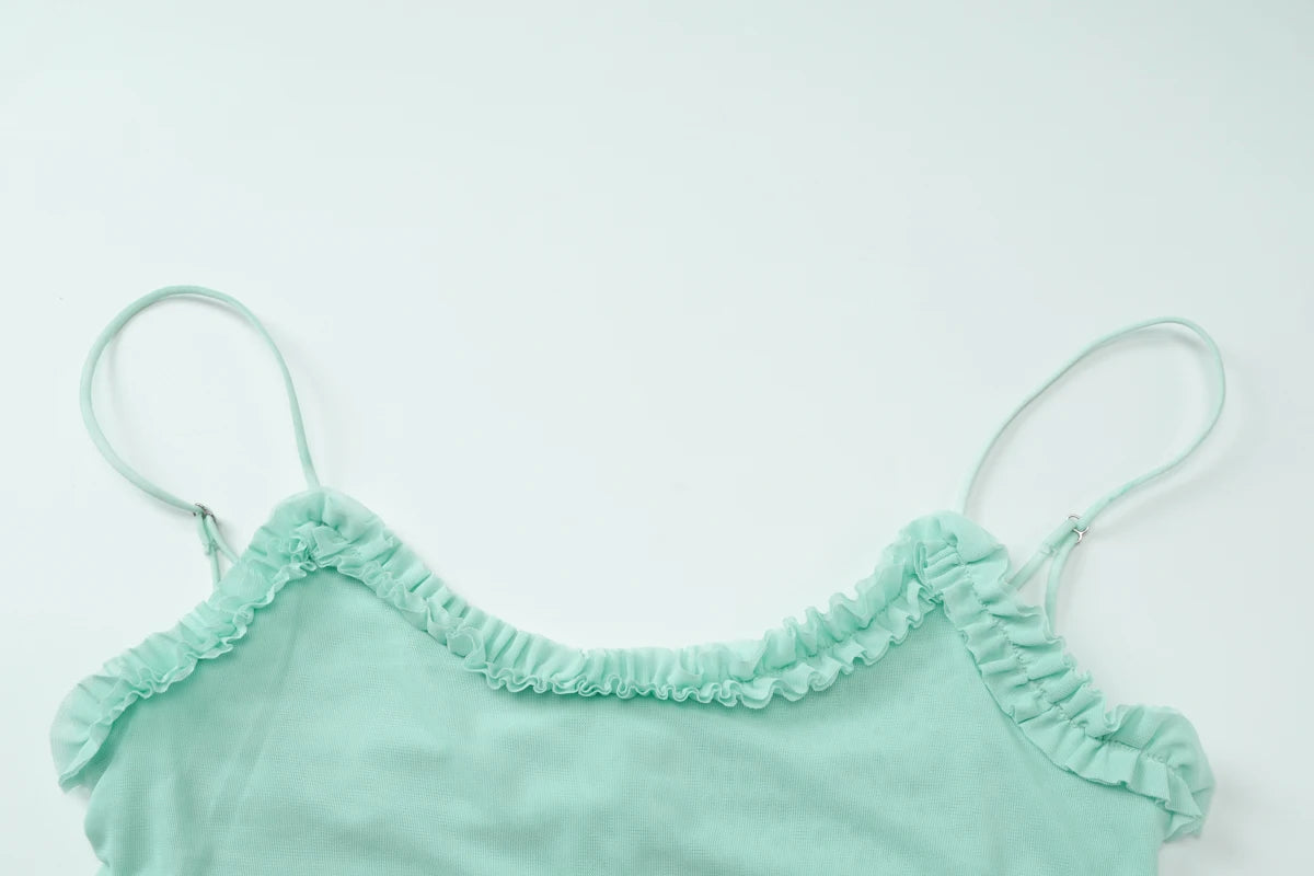 Mesh Ruffle Backless Mini Sundress