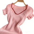 Ribbed Knit Sundress With Ruffle Trim V Neck Chic Glam Glow