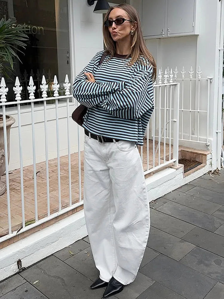 Stripe Patchwork Long Sleeve Tee for Casual Streetwear and Everyday