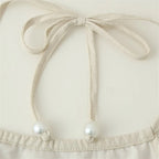 Sunny Floral Embroidered Beaded Tie Neck Halter Top