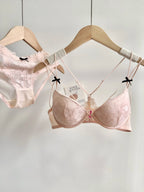 Lace Front Closure Lingerie Set For Women Wirefree Push Up Bra Delicate Straps Lightweight Comfort