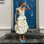 Fashion Women's Lady Suit Halter A-line Tops Bud Loose Skirt Polka Dot Set