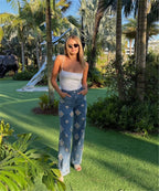 Glam Night Out Beaded Denim Jeans With Pearl Embellishments