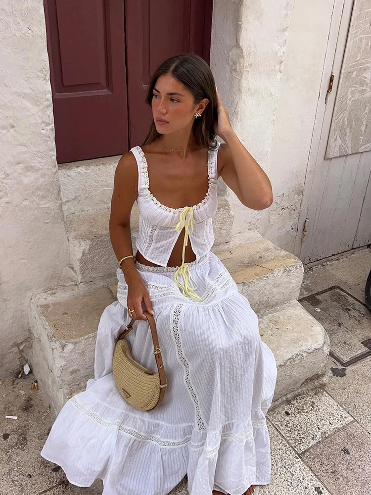 White Lace 2-Piece Maxi Skirt Set