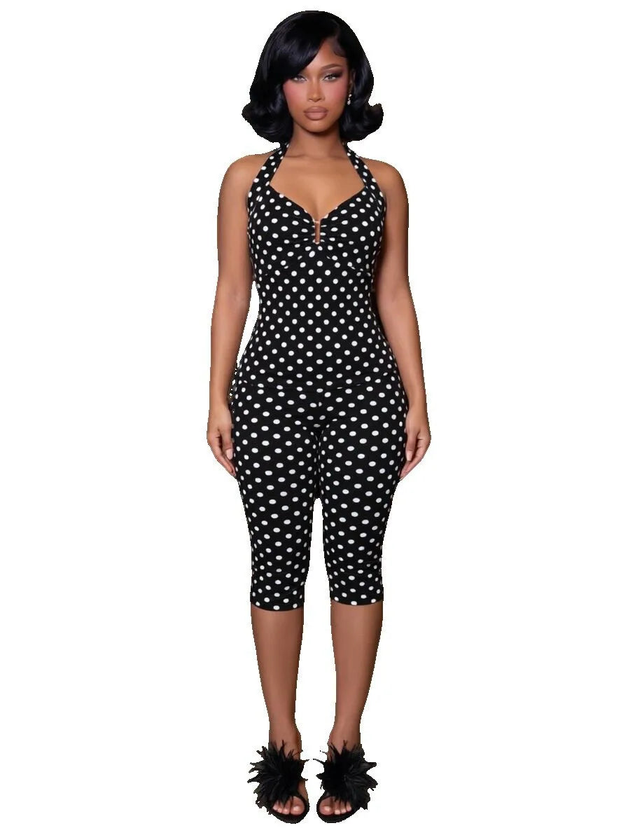 Ladies V Neck Sleeveless Backless Tops And Capri Pants