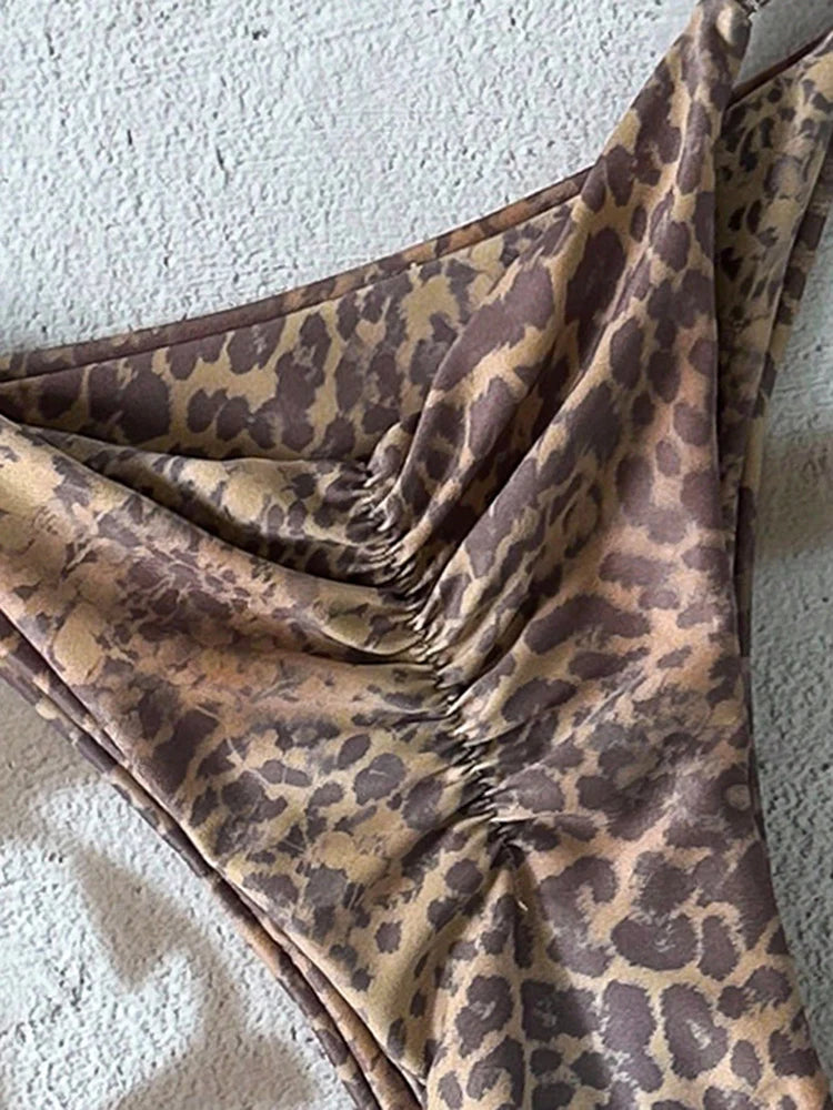 Flirty Leopard Print Push Up Bikini Set