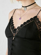 Dreamy V Neck Lace Trim Spaghetti Tank Top With Backless