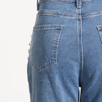 Glimmering Rhinestone Patchwork Denim With Loop Detail For A Chic Straight Leg Silhouette