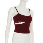 Lace Splice Hollow out Strap Design Streetwear Slim Fit with Chest Pad Ruffle Trimmed Underwear Set