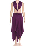 Purple Backless Patchwork Waistless Maxi Dress Irregular Hem
