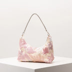 Floral Embroidered Sequin Shoulder Bag For Women Crescent Shape Evening Purse