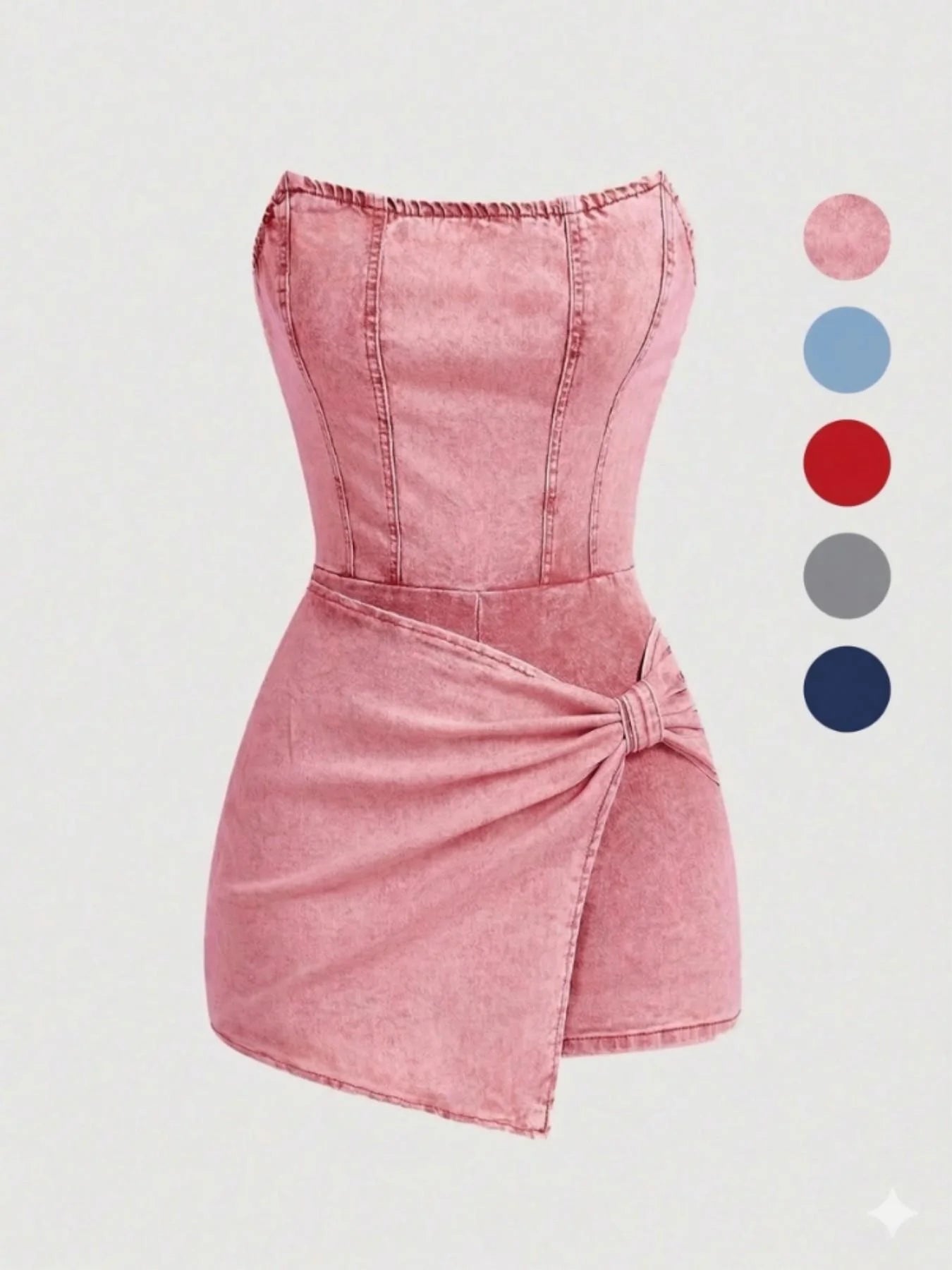 Twisted Front Denim Tube Dress