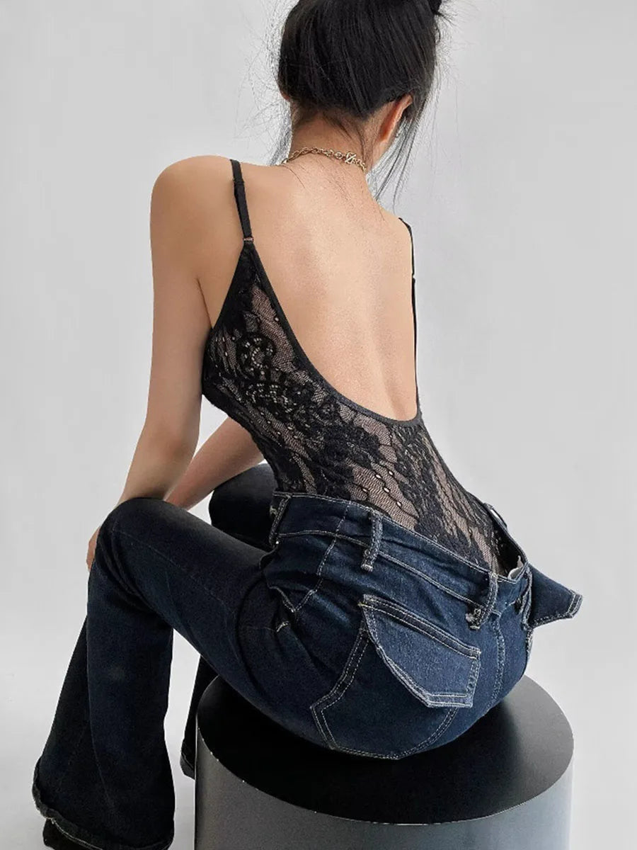 Lace Top With Built In Camisole Vest Backless