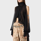 Off Shoulder Chiffon Blouse With Lightweight Fit Asymmetrical Hem And Bow Detail