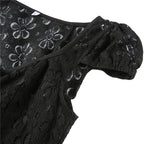 Sheer Lace Mini Dress With V Neck Short Sleeves Hollow Details