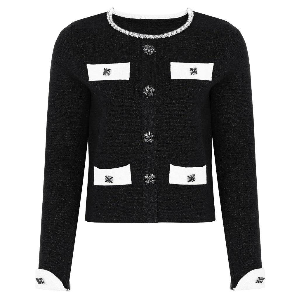 Diamond Buckle Knit Top With Elastic Fit Long Sleeve Pullover Round Neck For Women
