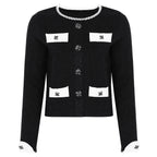 Diamond Buckle Knit Top With Elastic Fit Long Sleeve Pullover Round Neck For Women