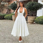 Backless Halter Evening Dress With Lace Jacquard For Elegant Special Occasions