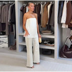 Chic Two Piece Set With Backless Tube Top And Wide Leg Pants