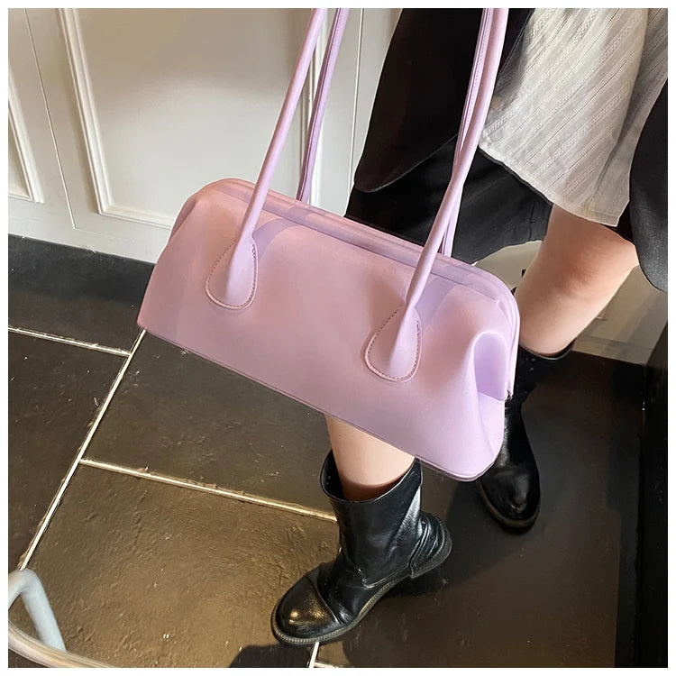 Underarm Bag Solid Color PU Shoulder Handbag