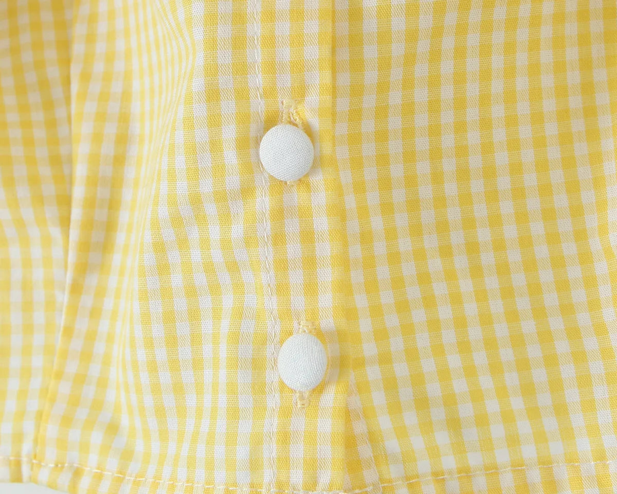 Yellow Gingham Lace Top And Skirt Set Vintage