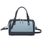 Denim Crossbody Bag With Embroidered Ruched Detailing And Subtle Rivet Accents