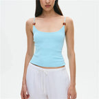 Bead Front Spaghetti Strap Cami Top Casual Sleeveless Crop Top Slim Fit