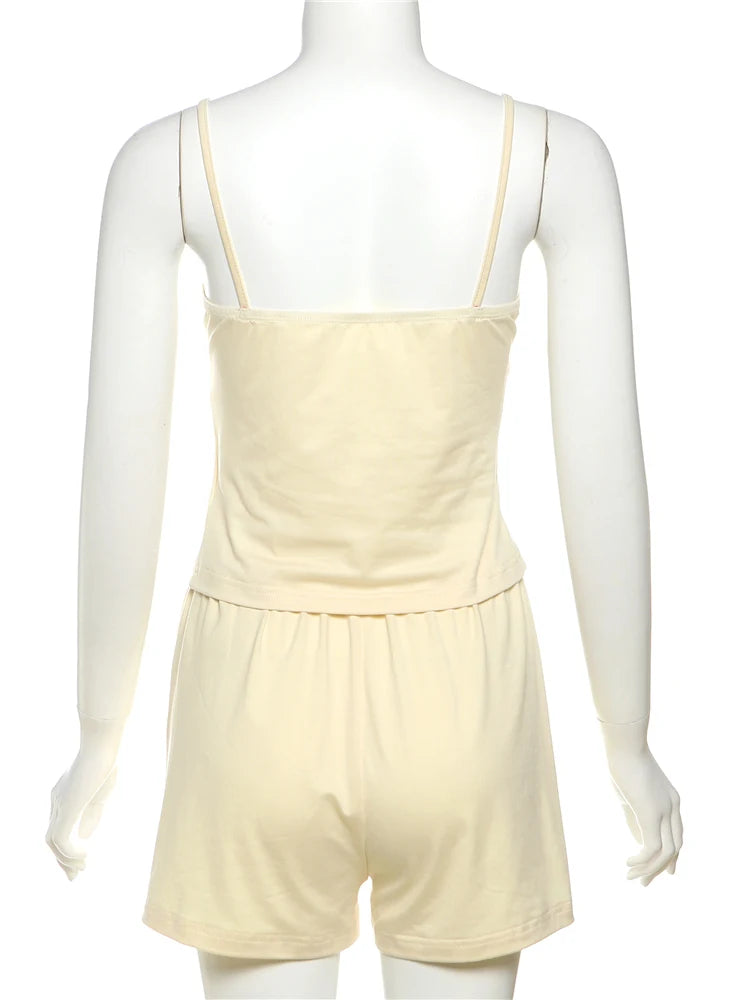 Sexy Bow 2-Piece Set Women Low Chest Backless Camisole+Shorts