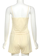 Sexy Bow 2-Piece Set Women Low Chest Backless Camisole+Shorts