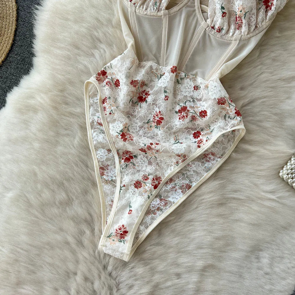 Floral Halter With Mesh Bodysuit