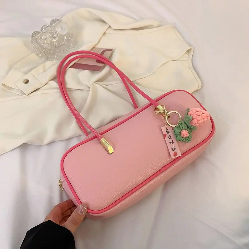 PU Pillow Shoulder Bag For Women With Textured Finish Baguette Style