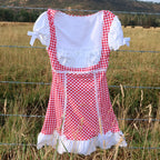 Sweet Vintage Plaid Babydoll Mini Dress With Gingham Lace Trim