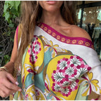 Boho Floral One Shoulder Camisole Tank Top With Asymmetrical Hem