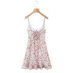 Floral Print Sexy Sling Mini Women Lace Spliced O Neck A-line Dress
