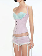 Sweet Romance Patchwork Lace Camisole With Soft Neckline
