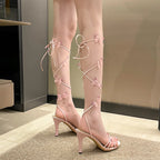 Glam Pink Satin Butterfly Strappy Heels