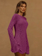 A Line Knit Mini Dress With Slash Neck And Bell Sleeves