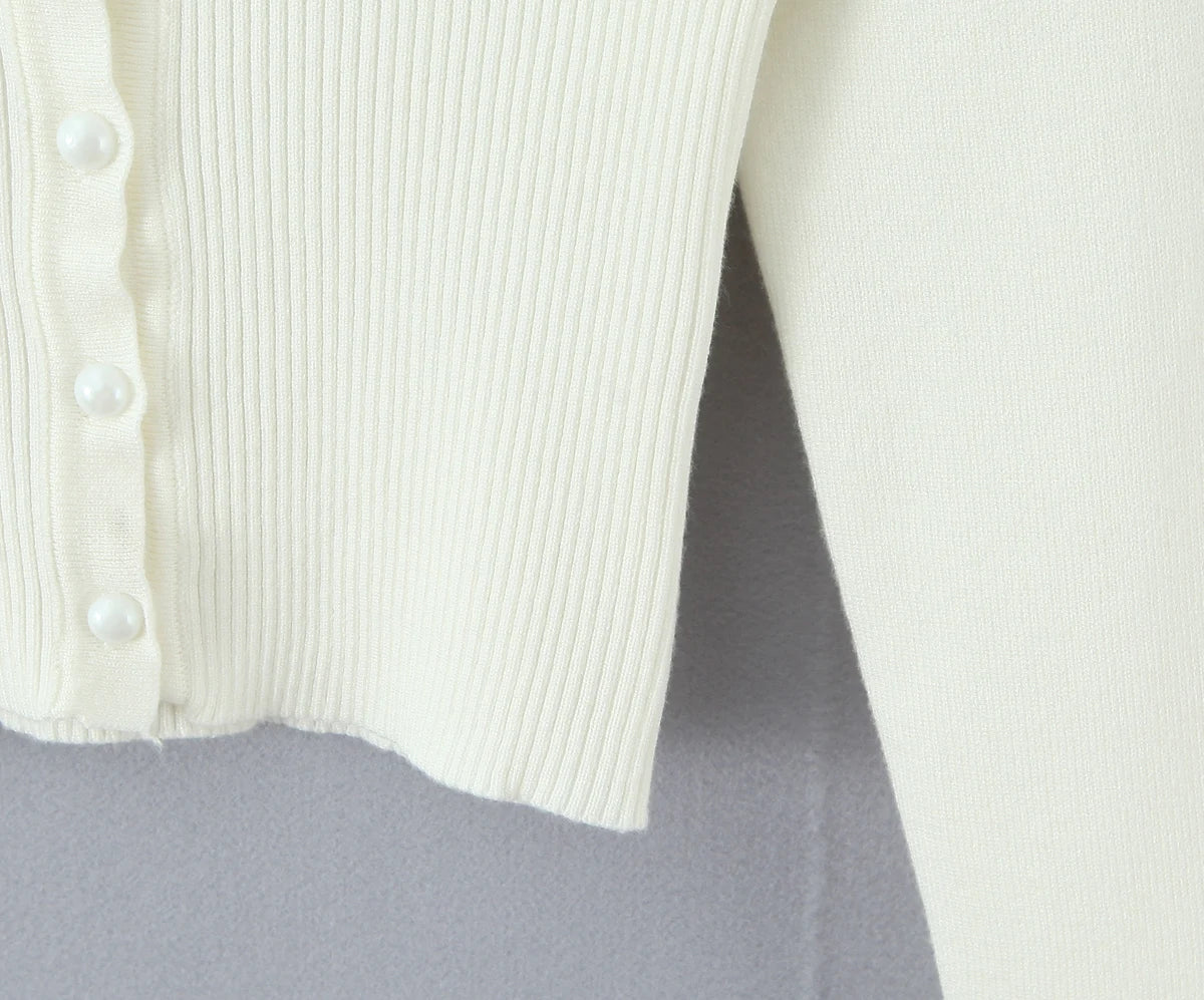 Lacing Up Bow Woodears O neck Open Buttons Through Crop Pointelle Knitted Cardigan Sweater Woman Jumper Knitwear