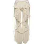 Irregular Tiered Flare Pants With Patchwork See Through