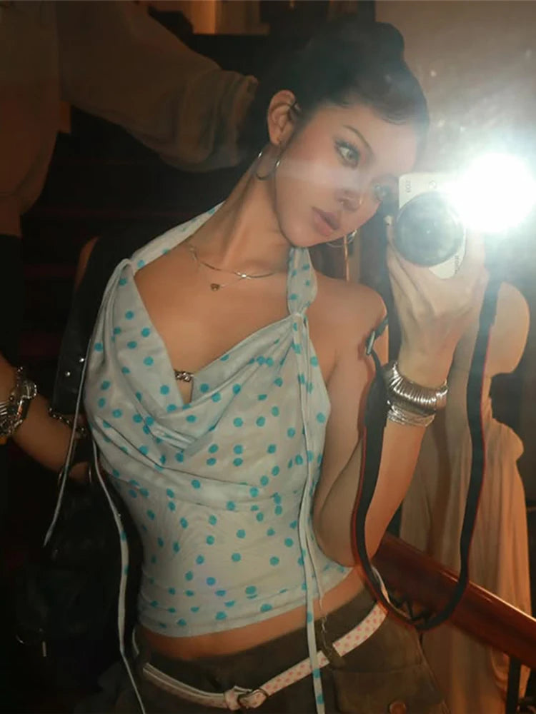 Polka Dot Halter Tank Top Backless Camisole