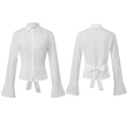 Cinched Waist Button Down Blouse With Back Tie Long Sleeve